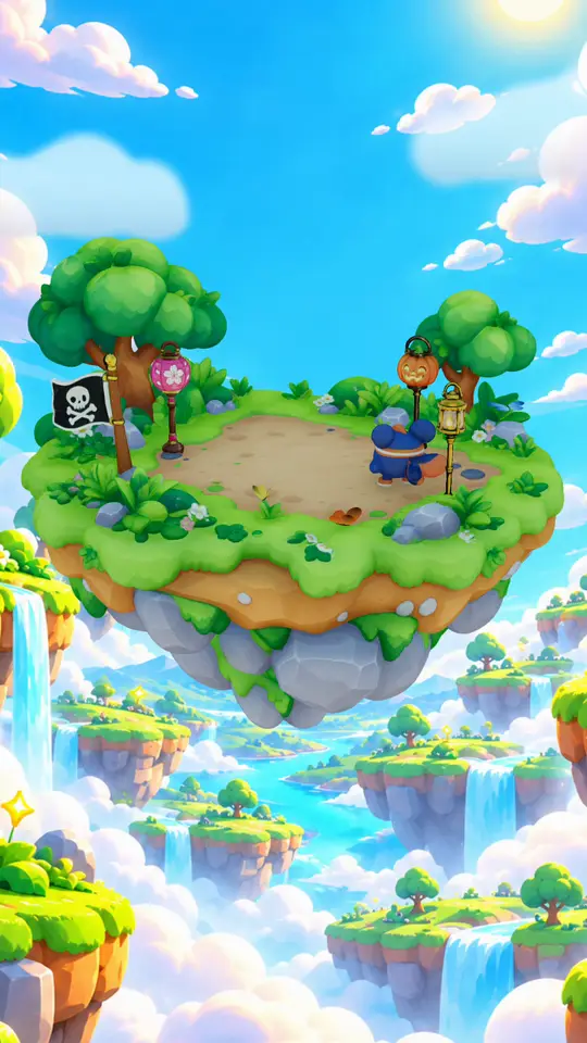 Sprinty explores its floating island and greets you