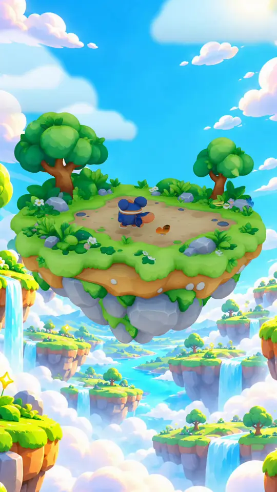 The classic island at noon, under a bright blue sky